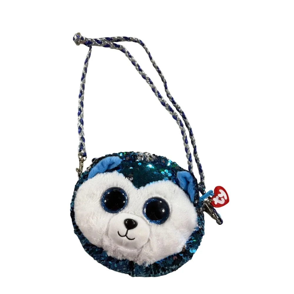 Ty Beanie Boos Slush the Husky Blue Flip Sequin Crossbody Purse Kids Bag